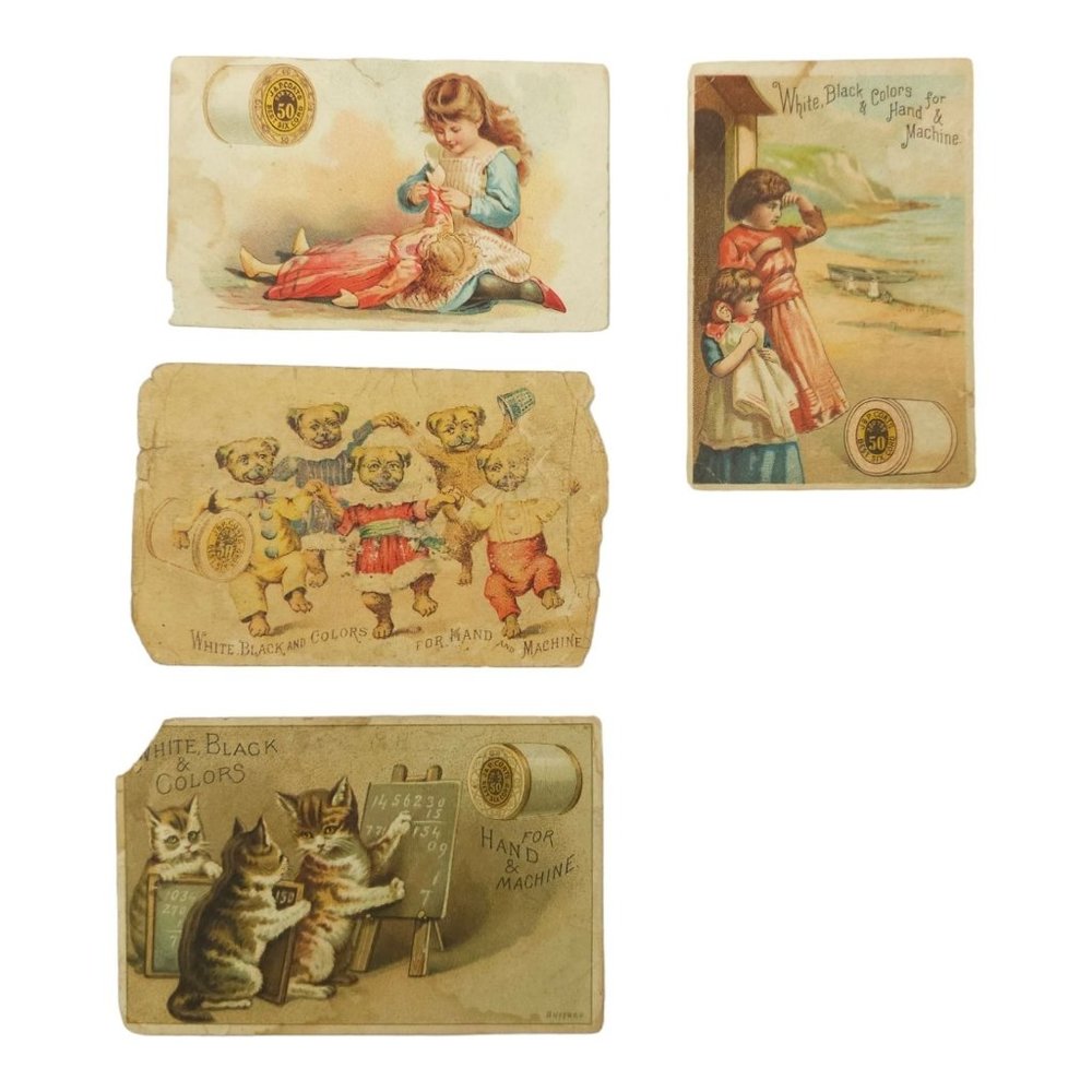 Victorian 1800s J & P Coats Best Six Cord Thread Trade Picture Cards Lot Of 4